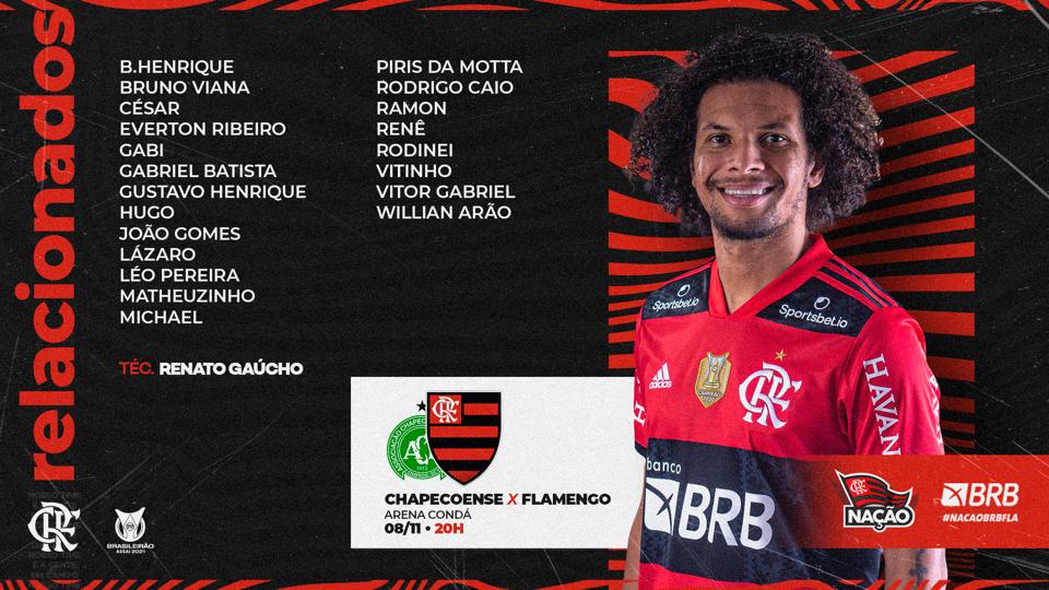 Repleto de desfalques, Flamengo divulga lista de relacionados para jogo contra o Chapecoense