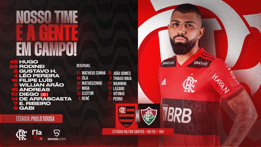 SAIU! Flamengo divulga escalação para jogo contra o Fluminense