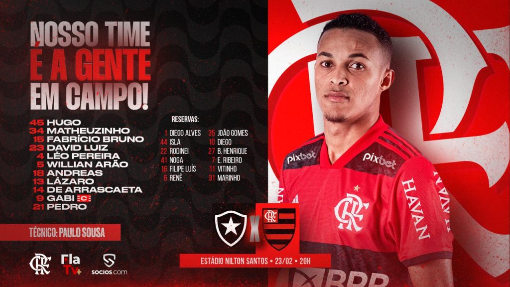 SAIU! Flamengo divulga escalação para o clássico contra o Botafogo