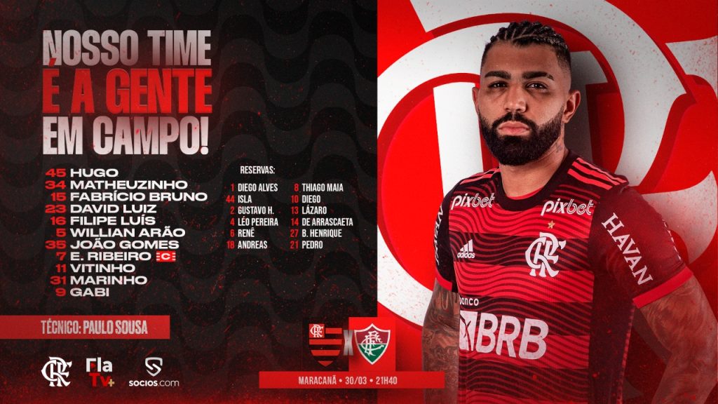 SAIU! Flamengo divulga escalação para clássico contra o Fluminense