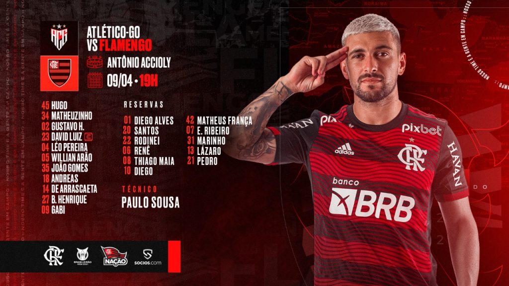 SAIU! Flamengo divulga escalação para jogo contra o Atlético-GO