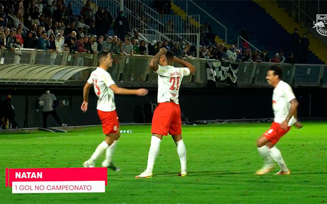 Cria do Flamengo, Natan comemora gol pelo Bragantino com ‘assinatura’ de Gabigol; veja vídeo