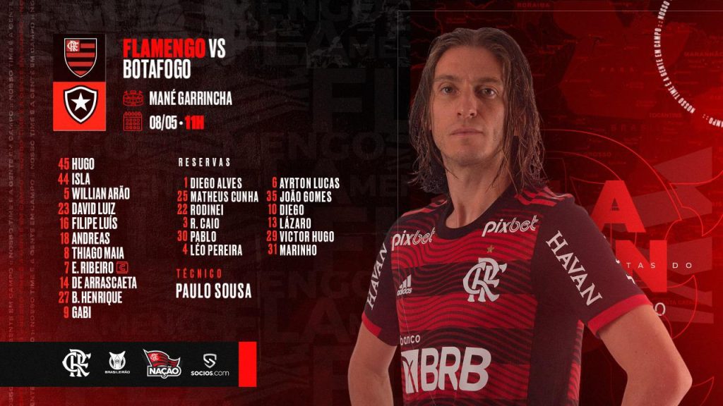 SAIU! Com Andreas no lugar de João Gomes, Flamengo divulga escalação para jogo contra o Botafogo