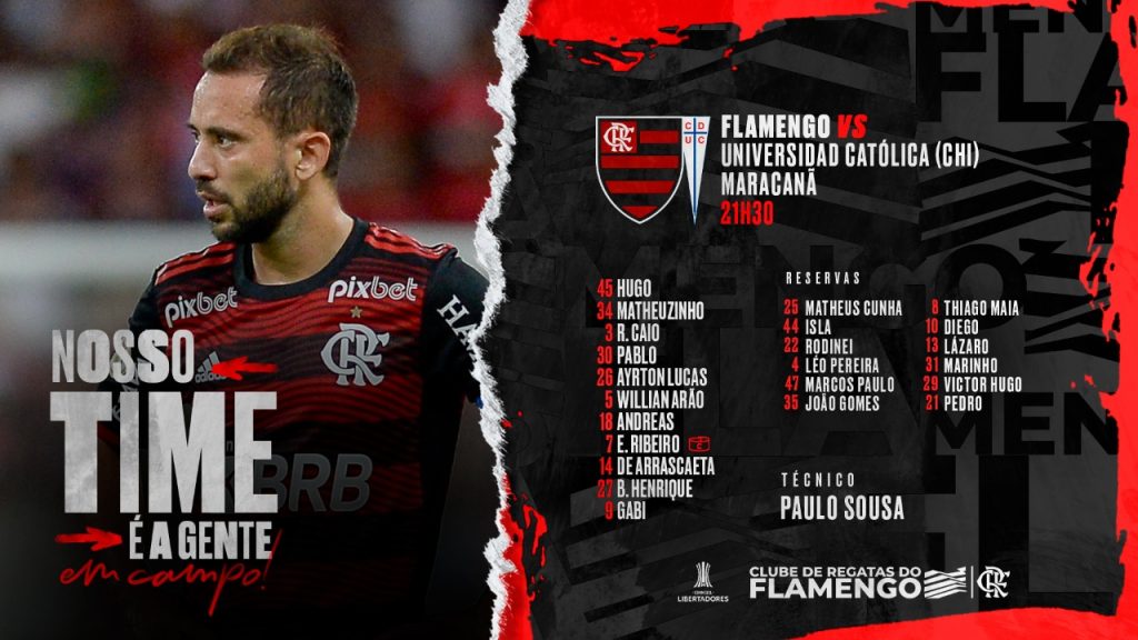 Veja a escalação do Flamengo para jogo contra a Universidad Católica, pela Libertadores