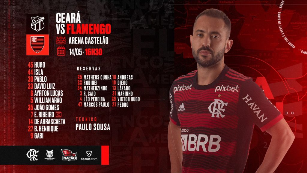 Veja a escalação do Flamengo para jogo contra o Ceará, pelo Brasileirão