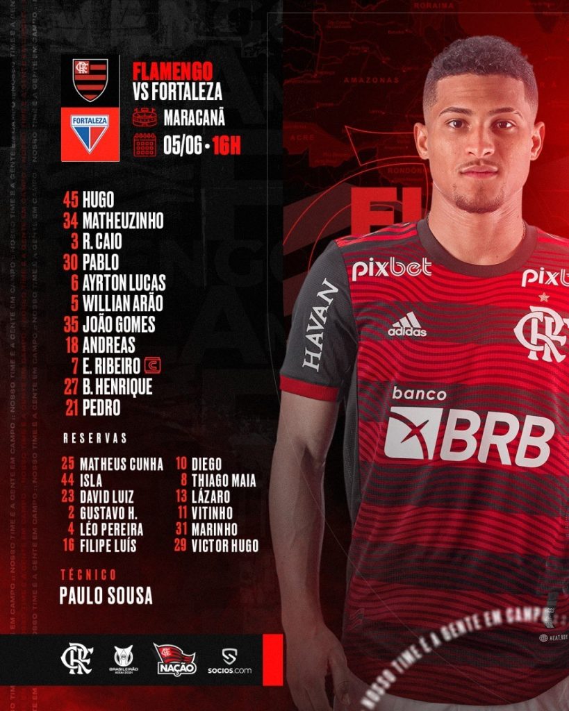 Novo trio no meio de campo e Pedro: veja escalação do Flamengo contra o Fortaleza