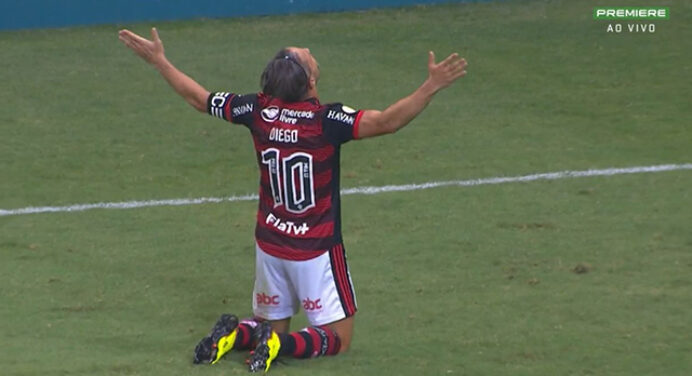Diego faz gol contra o Coritiba, e torcida ironiza: “Pronto, mais 50 anos no Flamengo”