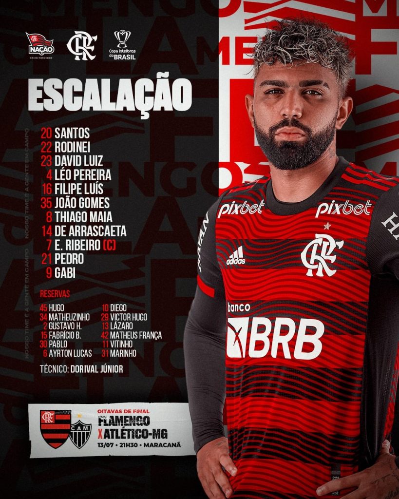 SAIU! Flamengo divulga escalação para jogo contra o Atlético-MG