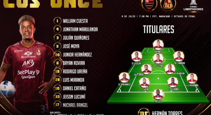 Veja escalação do Tolima para jogo contra o Flamengo no Maracanã