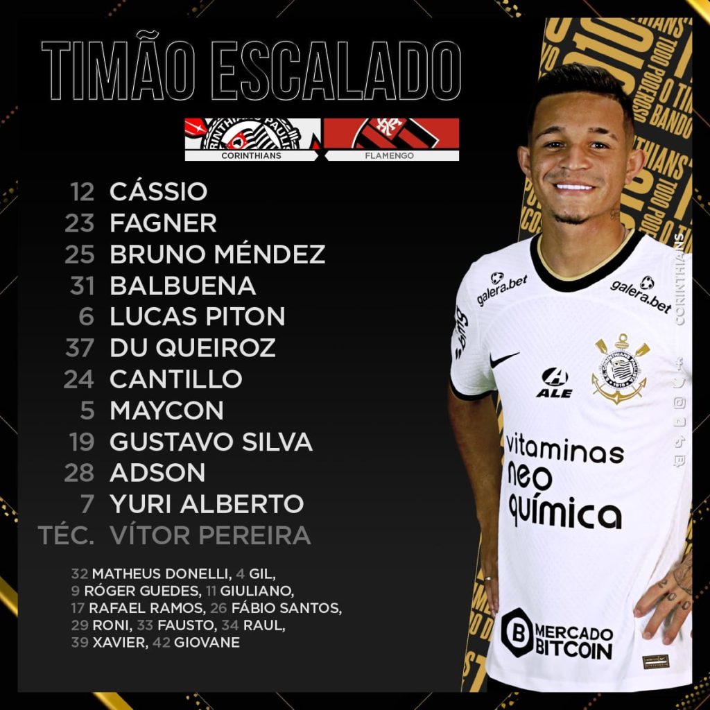 Veja a escalação do Corinthians para jogo contra o Flamengo