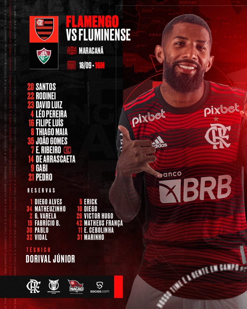 SAIU! Flamengo divulga escalação para jogo contra o Fluminense