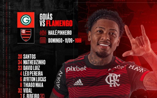 SAIU! Flamengo divulga escalação para jogo contra o Goiás