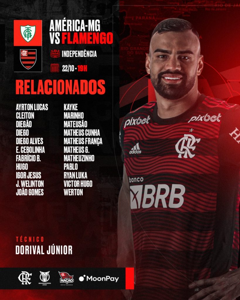 Flamengo divulga relacionados para jogo contra América-MG, pelo Brasileirão