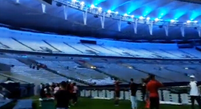 Torcedores do Flamengo passam madrugada organizando mosaico e festa no Maracanã