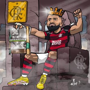 Desenho de Gabigol com troféu da Copa do Brasil