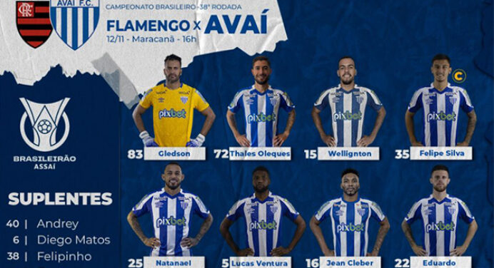 Avaí define escalação para jogo contra o Flamengo, pelo Brasileirão