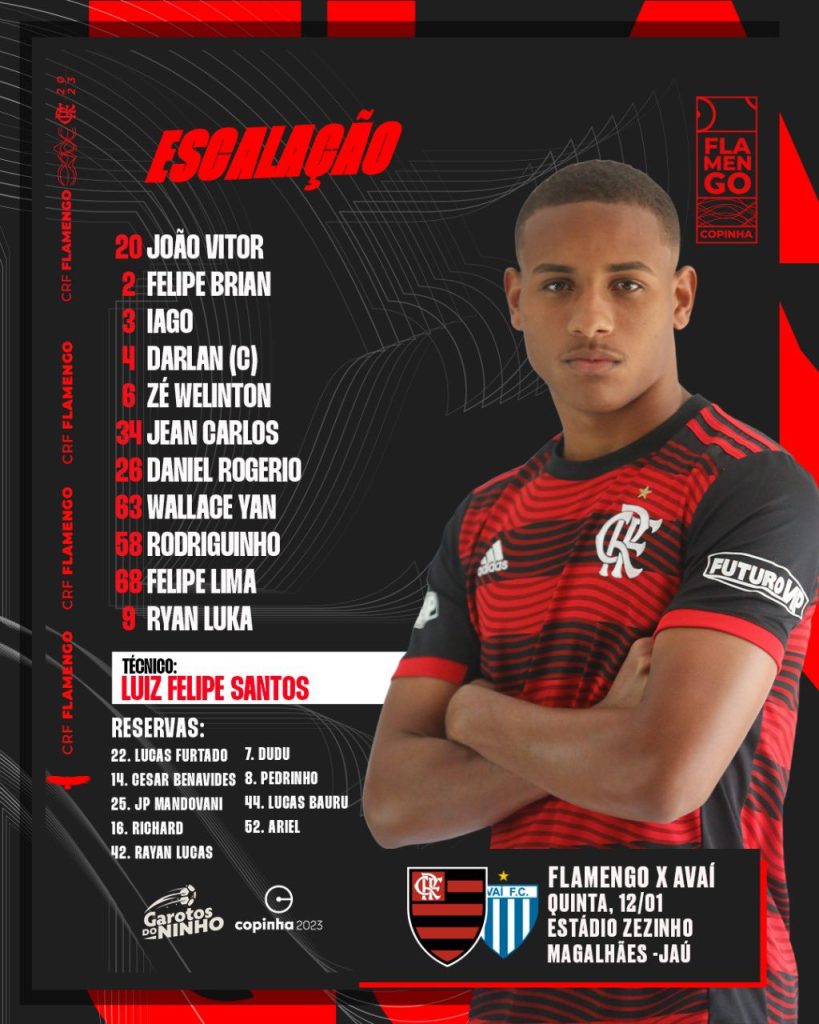 Saiu! Veja escalação do Flamengo para jogo da Copinha, contra o Avaí