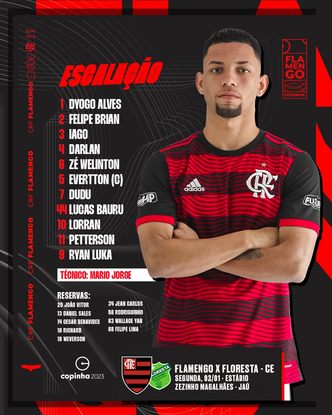 SAIU! Flamengo divulga escalação para jogo contra o Atlético-MG - Coluna do  Fla