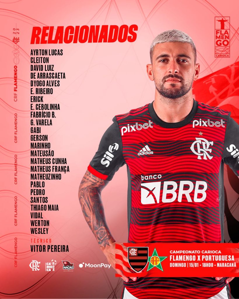 Flamengo divulga lista de relacionados para jogo contra Portuguesa