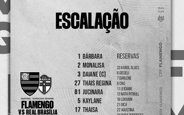 Veja escalações de Flamengo e Real Brasília para semifinal da Supercopa Feminina