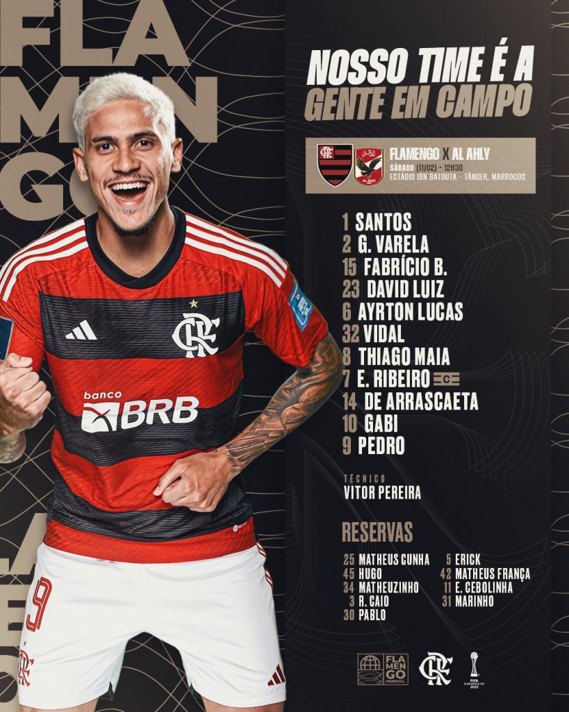 SAIU! Com Vidal e Varela titulares, Flamengo divulga escalação para jogo contra o Al Ahly