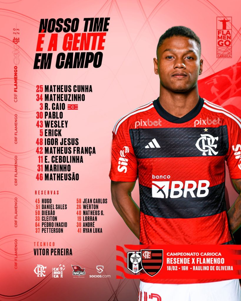 SAIU! Com time alternativo, Flamengo divulga escalação para jogo contra Resende