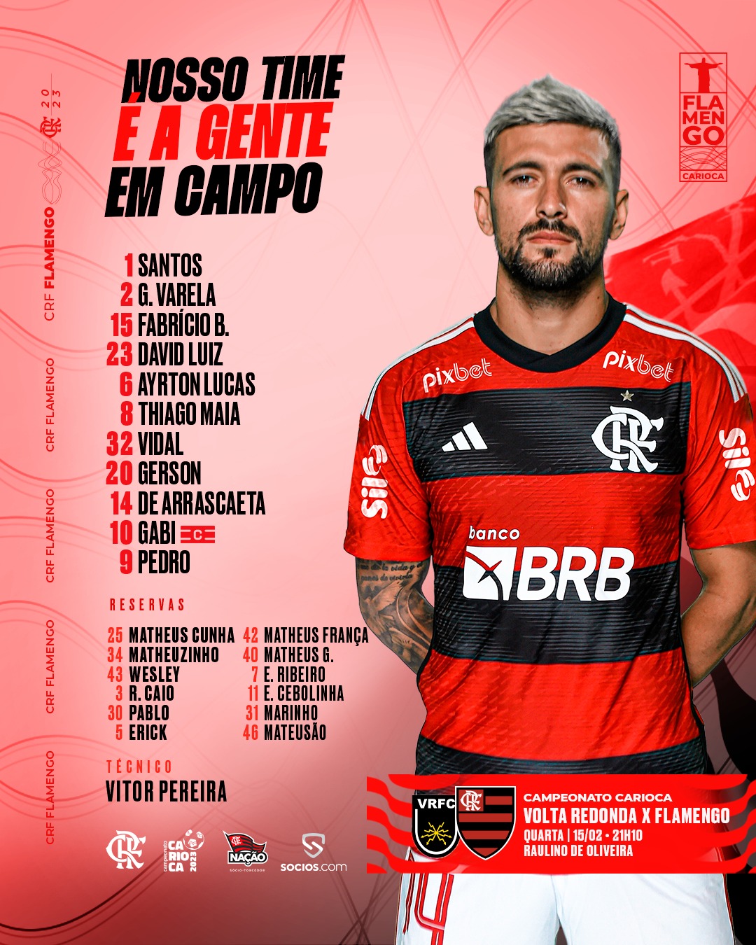 SAIU! Com Vidal titular, Flamengo divulga escalação para jogo contra o