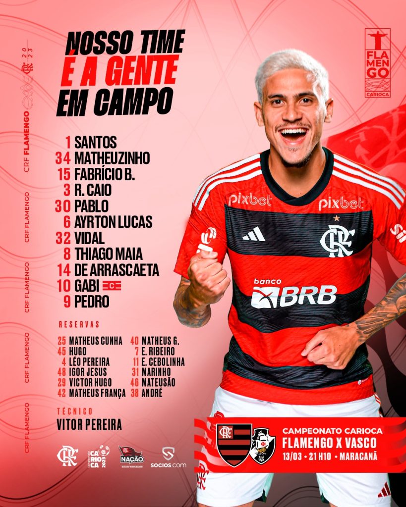 SAIU! Com Santos de volta ao gol, Flamengo divulga escalação para semifinal do Carioca contra o Vasco