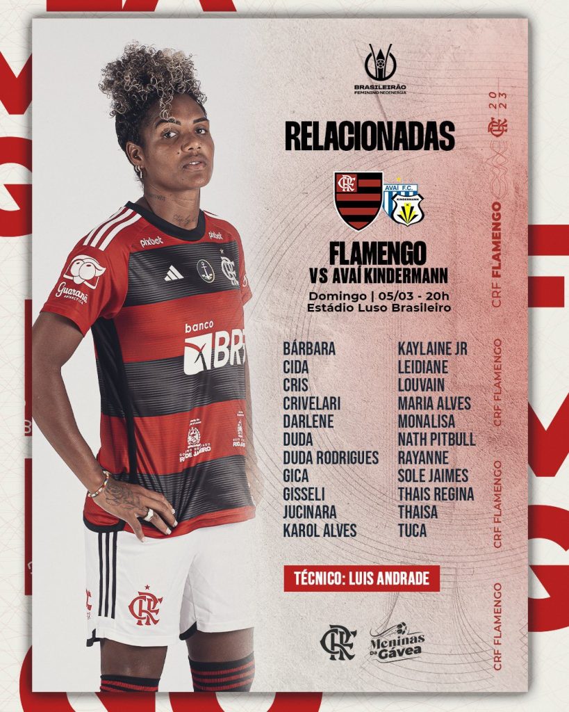 Flamengo divulga lista de relacionadas para jogo contra o Avaí, pelo Brasileirão Feminino