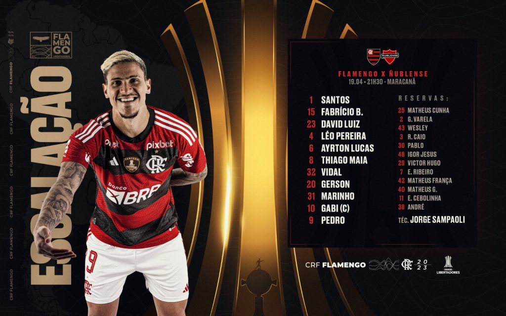 SAIU! Flamengo divulga escalação para jogo contra o Ñublense, pela Libertadores da América