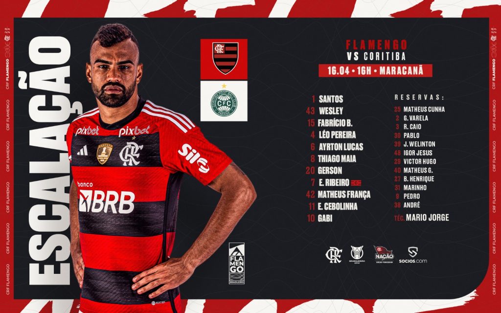 SAIU! Sem Pedro, Flamengo define escalação para jogo contra o Coritiba, pelo Brasileirão