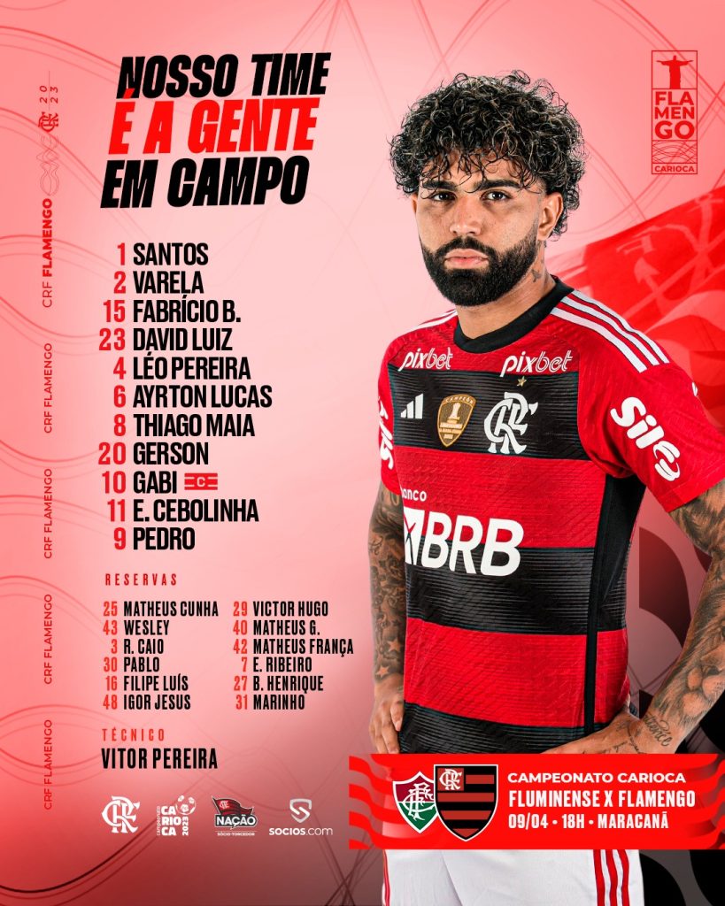 SAIU! Com Gabigol, Flamengo define escalação para final do Carioca contra Fluminense