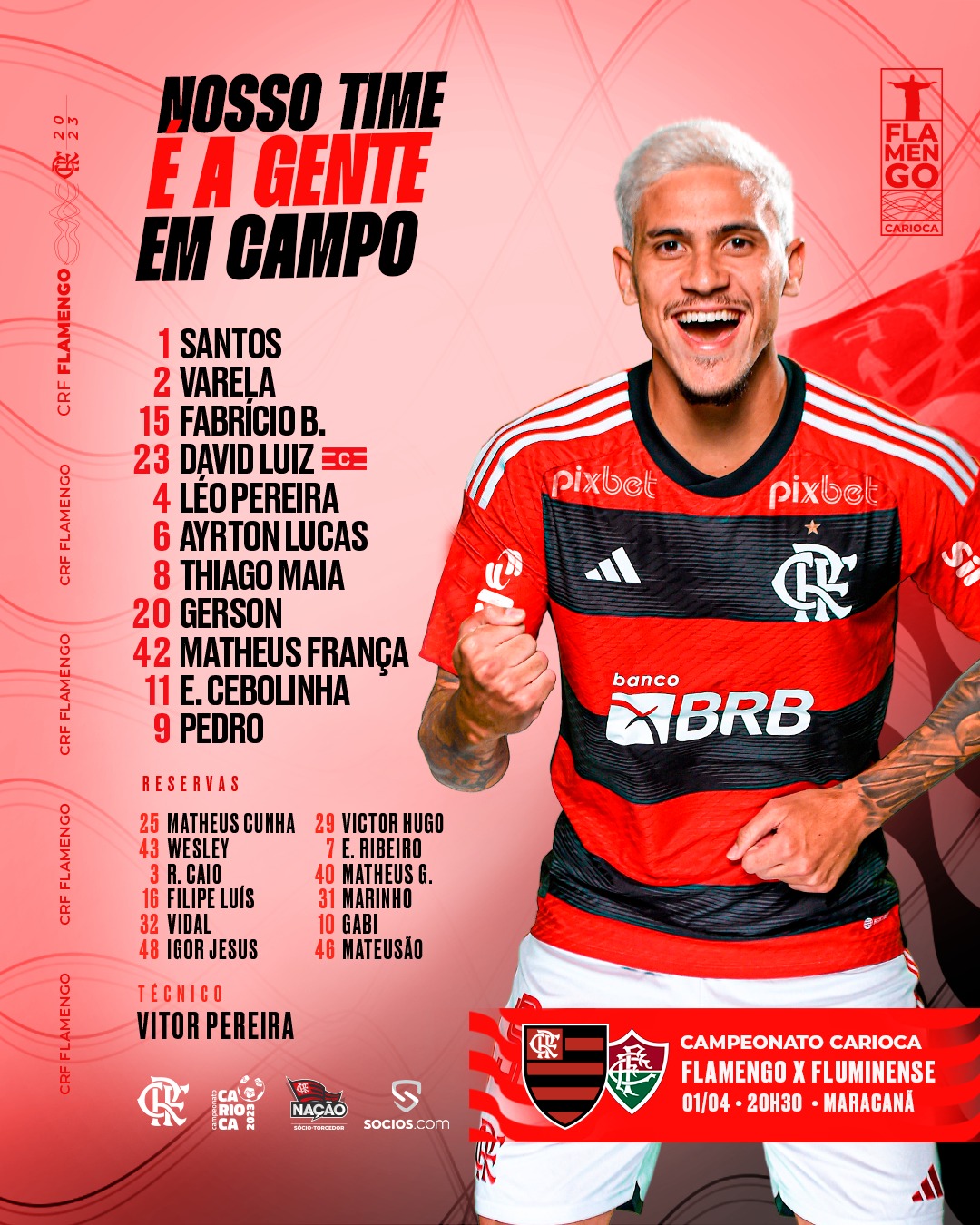 SAIU! Flamengo divulga escalação para clássico contra o Fluminense