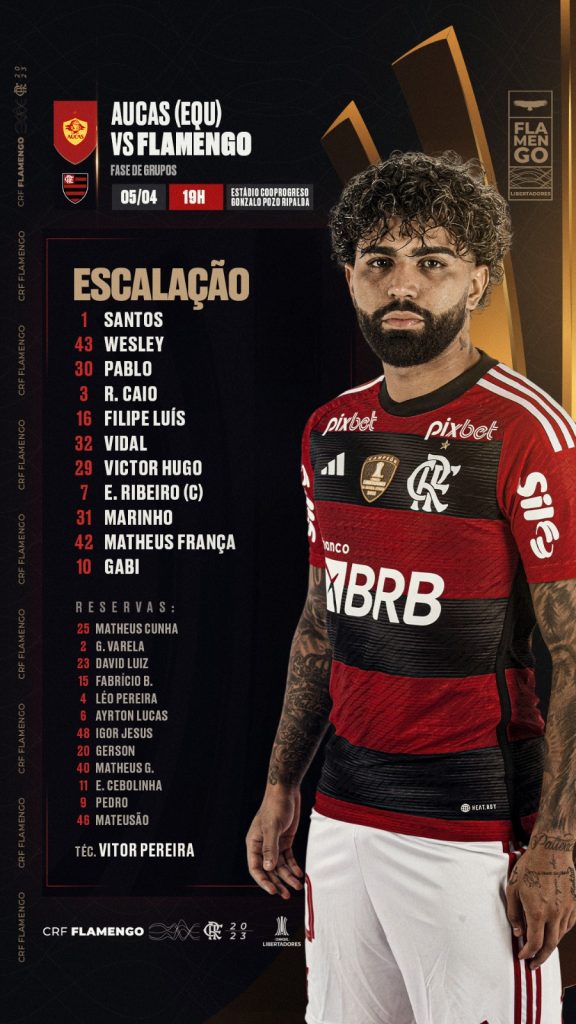 SAIU! Com Gabigol, Flamengo divulga escalação para estreia na Libertadores contra o Aucas