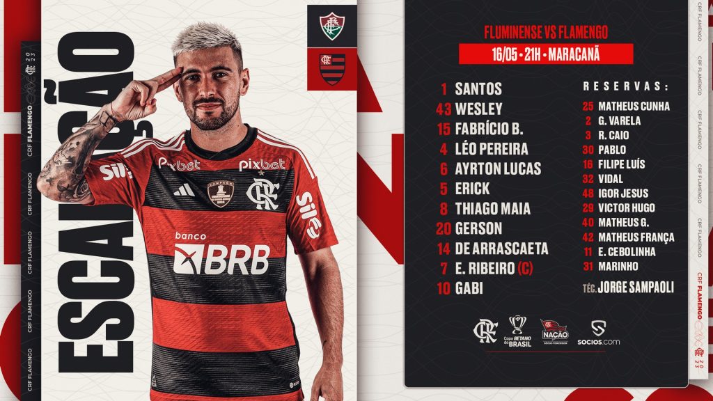 SAIU! Com retorno de Gerson, Flamengo divulga escalação para jogo contra o Fluminense