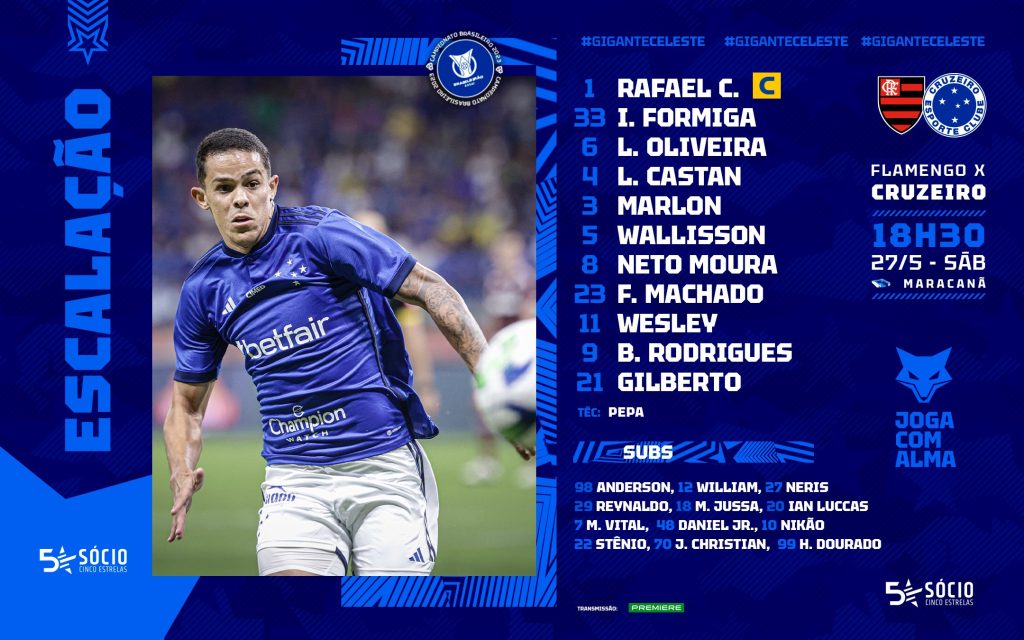 Cruzeiro define escalação para jogo contra o Flamengo, pelo Brasileirão