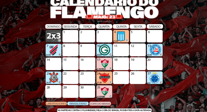 Flamengo abre mês de maio com jogo contra o Racing; veja calendário