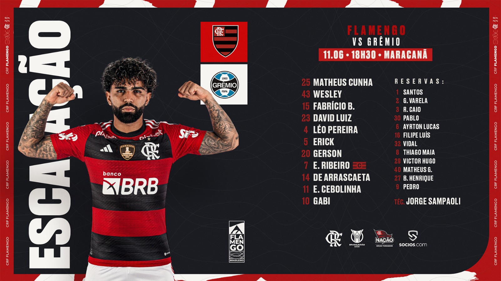 AGORA  Gabigol está confirmado entre os titulares em jogo do