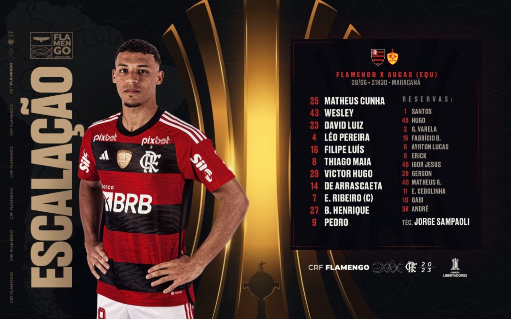 SAIU! Com surpresas, Flamengo divulga escalação para jogo contra o Aucas, pela Libertadores