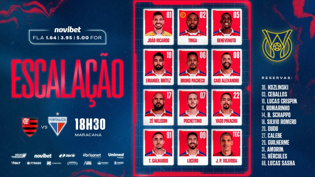 Veja escalação do Fortaleza para jogo contra o Flamengo, pelo Brasileirão