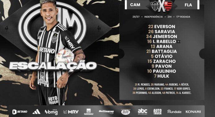 Atlético-MG define escalação para jogo contra o Flamengo, pelo Brasileirão