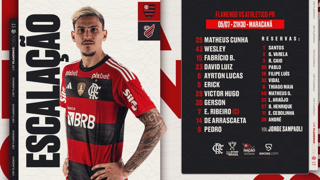 SAIU! Sem Gabigol, Flamengo divulga escalação para jogo contra o Athletico-PR, pela Copa do Brasil