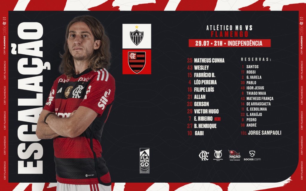 SAIU! Sem Arrascaeta, Flamengo divulga escalação para jogo contra Atlético-MG