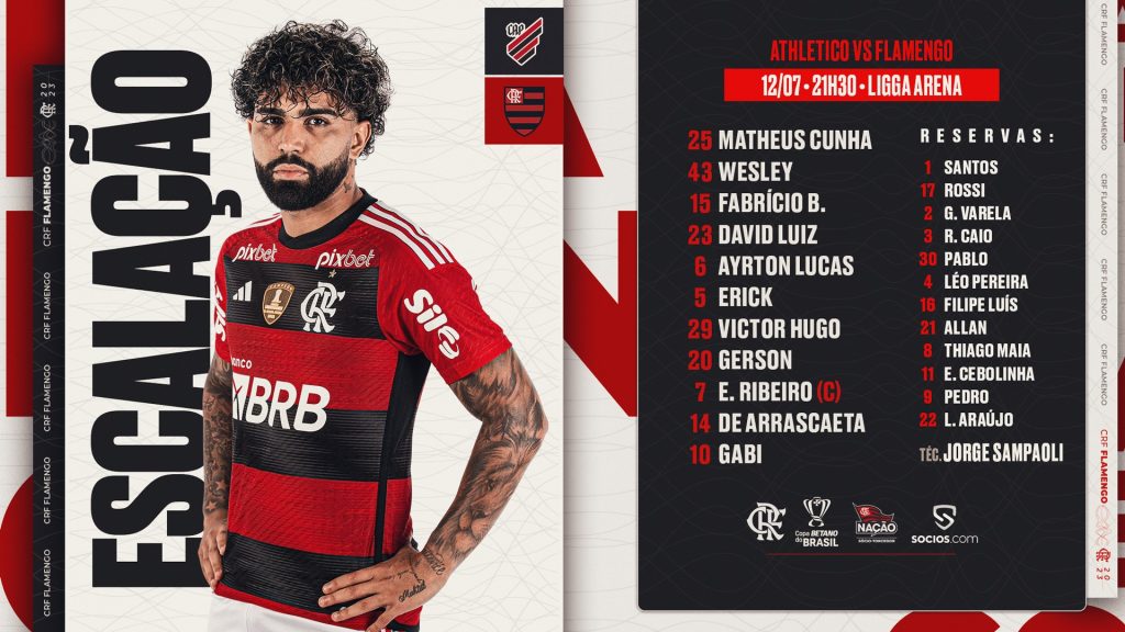 SAIU! Com Gabigol, Flamengo divulga escalação para jogo contra Athletico-PR, pela Copa do Brasil