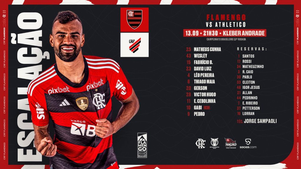 SAIU! Com Gabigol e Pedro, Flamengo divulga escalação para jogo contra o Athletico, pelo Brasileirão