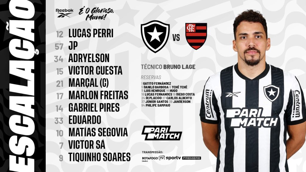 Botafogo define escalação para jogo contra o Flamengo, pelo Brasileirão