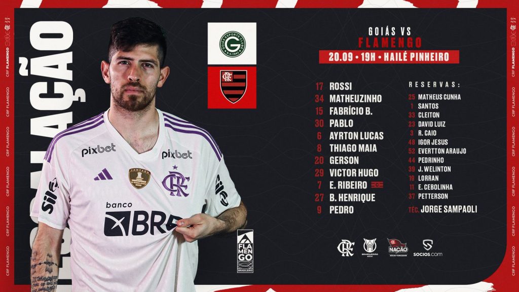 SAIU! Com Rossi no gol, Flamengo divulga escalação para jogo contra o Goiás, pelo Brasileirão