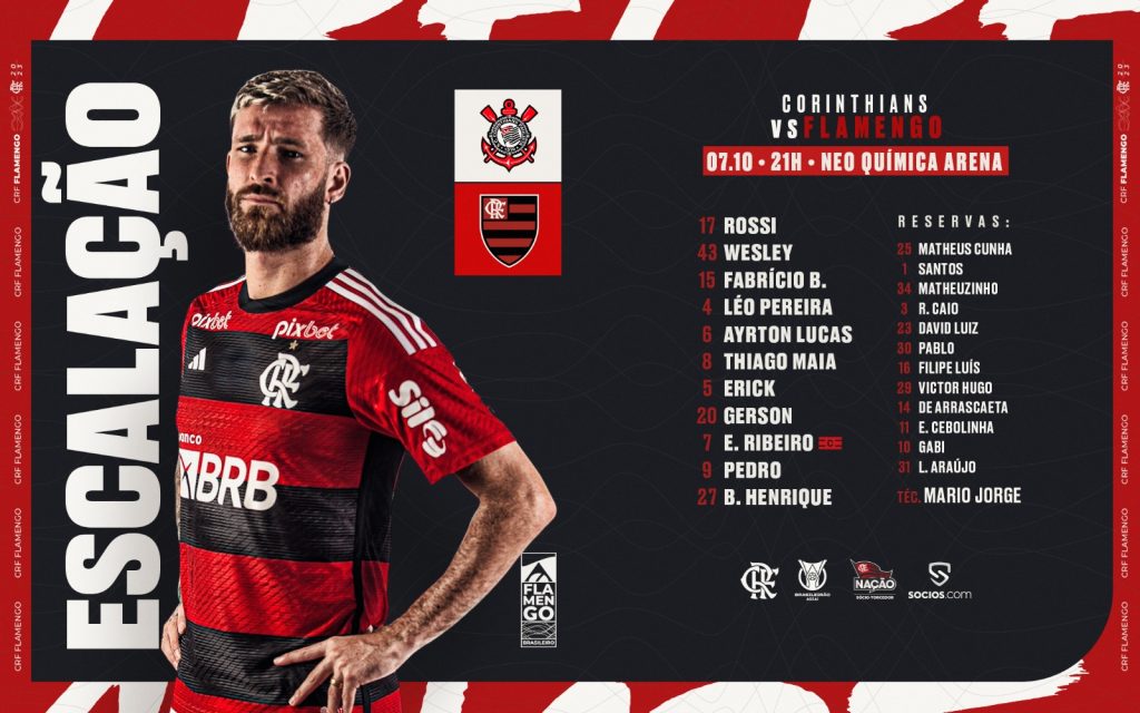 Com Gabigol e Arrascaeta no banco, Flamengo divulga escalação para jogo contra o Corinthians