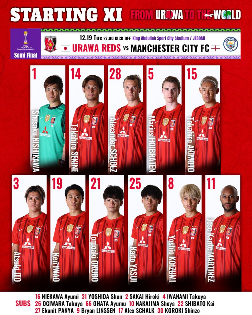 Mundial de Clubes: Urawa Red divulga escalação para jogo contra o Manchester City