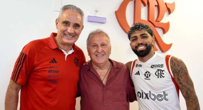 Reunião de peso! Zico visita CT do Flamengo e encontra Gabigol e Tite